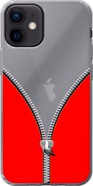 Apple iPhone 12 Mini - Smart cover - Transparant - Rode - Rits