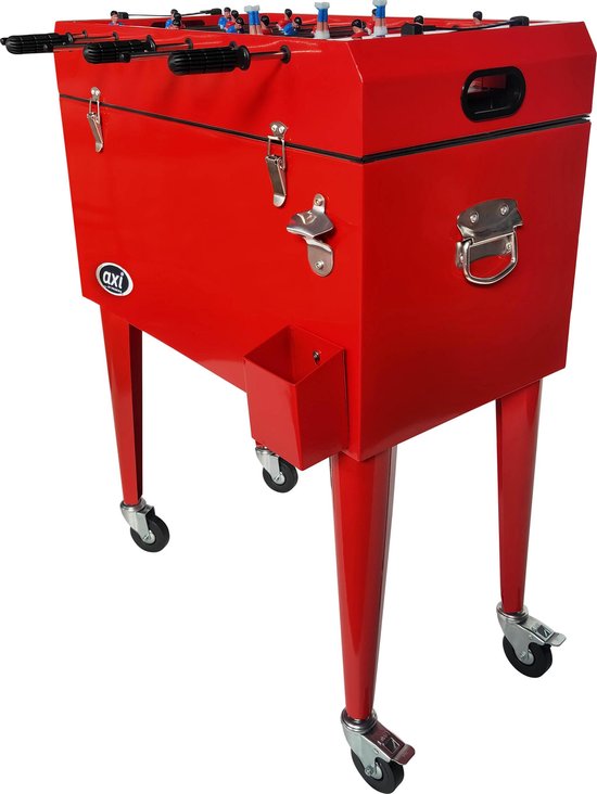 AXI Cooler met Tafelvoetbal Rood - Koeler met wielen - 65L inhoud - Koelbox met aftapkraan aanbieding