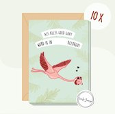 Aime Jansje | Annonce de grossesse de carte de voeux | Annonce de grossesse | Cartes de voeux originales grossesse | Cigogne ou Flamingo | 10x la même carte + enveloppe et autocollant de cachetage