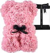 Rose Bear - handgemaakte rozen teddybeer - cadeau voor Moederdag, Valentijnsdag, Verjaardagen, Vrijgezellenfeesten en bruiloften - inclusief transparante geschenkdoos - Roze