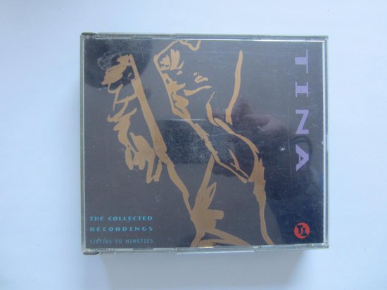 Cassettebandje met een goudkleurige schets van Tina Turner op een zwarte achtergrond. De tekst 'TINA' en 'THE COLLECTED RECORDINGS SIXTIES TO NINETIES' staan erop.
