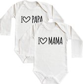 Romper - I love papa & i love mama - maat: 62/68 - lange mouw - baby - papa - romper papa - mama - romper mama - rompertjes baby - rompertjes baby met tekst - rompers - rompertje - rompertjes