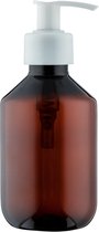 Lege plastic fles 200 ml PET amber - met witte pomp - set van 10 stuks - navulbaar - Leeg