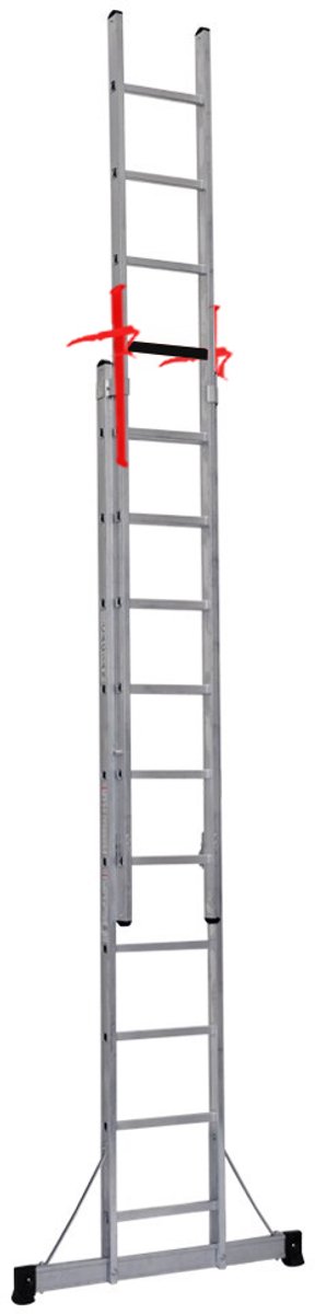 Professionele Schuifladder | 3-delig | 3x9 treden | Top Safe Systeem | Aluminium | Anti slip | EN 131-1 + 2, NEN 2484, TÜV en GS gecertificeerd