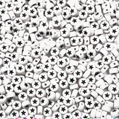 200 Kralen Ster Wit/Zwart - Acrylkralen - 7mm - Sterretjes Kralen