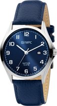 Olympic OL26HSL070 Merano Horloge - Leer - Blauw - 40mm