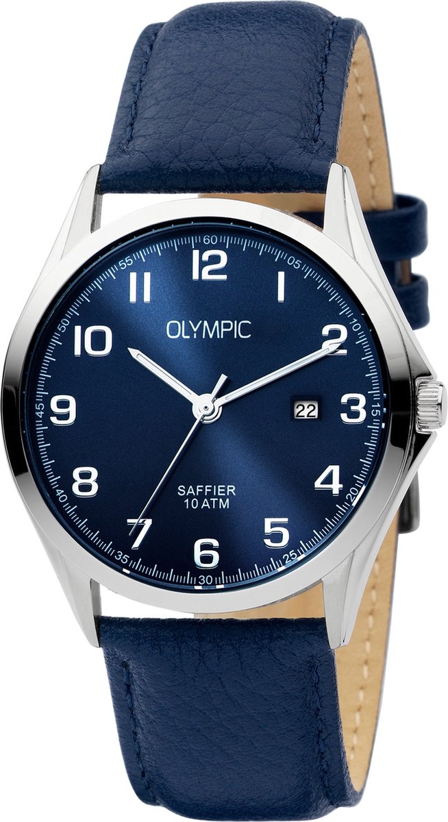 Olympic OL26HSL070 Merano Horloge - Leer - Blauw - 40mm