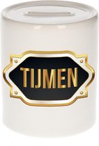 Tijmen naam cadeau spaarpot met gouden embleem - kado verjaardag/ vaderdag/ pensioen/ geslaagd/ bedankt