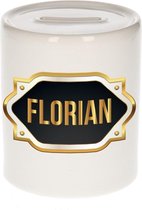 Florian naam cadeau spaarpot met gouden embleem - kado verjaardag/ vaderdag/ pensioen/ geslaagd/ bedankt