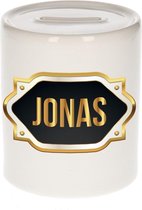 Jonas naam cadeau spaarpot met gouden embleem - kado verjaardag/ vaderdag/ pensioen/ geslaagd/ bedankt