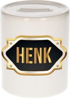 Henk naam cadeau spaarpot met gouden embleem - kado verjaardag/ vaderdag/ pensioen/ geslaagd/ bedankt