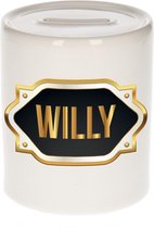 Willy naam cadeau spaarpot met gouden embleem - kado verjaardag/ vaderdag/ pensioen/ geslaagd/ bedankt