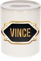 Vince naam cadeau spaarpot met gouden embleem - kado verjaardag/ vaderdag/ pensioen/ geslaagd/ bedankt