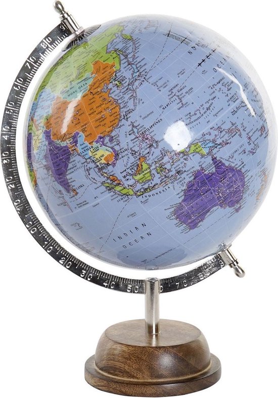 Decoratie wereldbol/globe blauw op metalen voet/standaard 20 x 32 cm - Landen/contintenten topografie