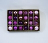 Mini kerstballen mix paars/roze 24 stuks: Ø 2 cm, glas