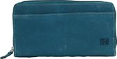 Double D - Grote Dames Portemonnee - Clutch - 100% Leer - Anti skim - Jeans blauw / turquoise blauw