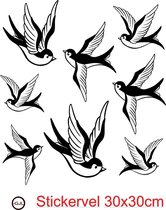 Raam  sticker vrolijke Zwaluwen  8 stuks  ( vogels ) voor de Serre - Overkappingen - Ramen   Kleur Zwart