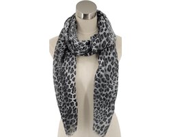 Lange Dunne Sjaal - Panterprint - Grijs/Wit - 80 x 90 cm (95173#)