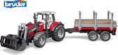 Bruder 02046 Massey Ferguson Tractor met Houttransport + 3 Boomstammen 1:16