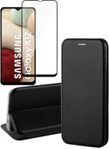 Hoesje geschikt voor Samsung Galaxy A12 - Screen Protector FullGuard - Book Case Leer ThinShield Zwart & Screenprotector