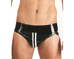 Mister B Rubber Jock Strap Zwart met witte streep - xs