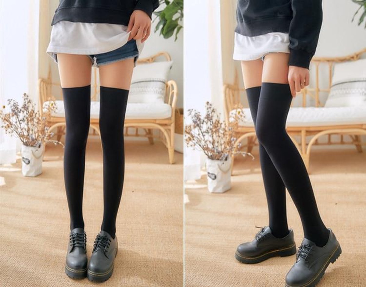 chaussettes genoux - collants - femme - noir et blanc - cuissardes | bol.com
