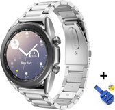 Luxe Metalen Armband Geschikt Voor Samsung Galaxy Watch3 41mm Horloge Bandje - Schakel Polsband Strap RVS - Met Horlogeband Inkortset - Stainless Steel Watch Band - One-Size - Zilv