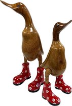 Houten eenden met laarzen - Houten eend decoratie - Houten dieren - Bamboe eenden rood set van 2 - JoJo Living