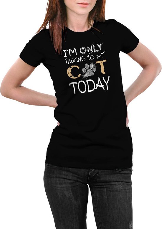 Talking to my cat T-shirt - Dames - Zwart