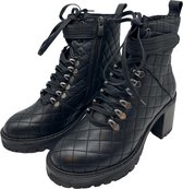 La Pèra Zwarte Leren Veter quilted laars met hak Boots Design Cassido Zwart- Maat 37