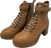 La Pèra Bruine Leren Veter quilted laars met hak Boots Design Cassido Bruin - Maat 39