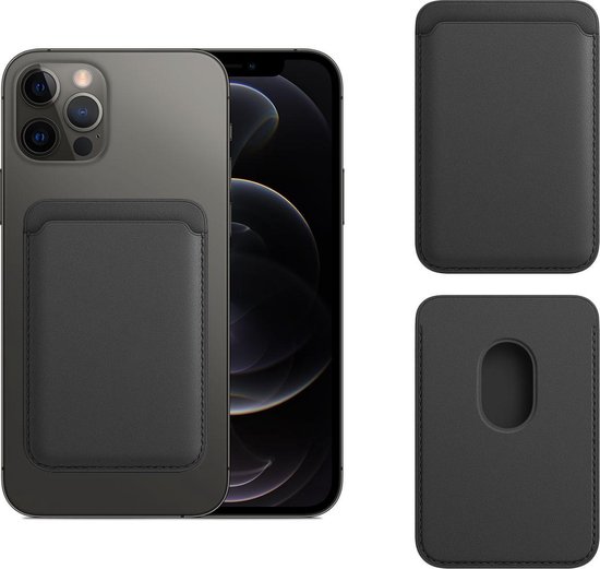 Wallet Zwart - Kaarthouder - Pasjeshouder - geschikt voor Apple iPhone 12/13 / Pro/ Mini en Apple magnetische ring & oplaadfunctie - 2 pasjes