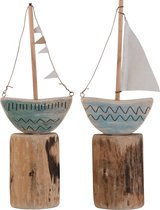 J-Line Boot Met Zeil/Vlaggetjes Op Voet Hout Blauw Large Assortiment Van 2