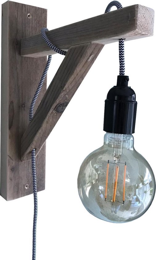 Wandlamp met schakelaar - LED - Industrieel - Steigerhout | bol.com