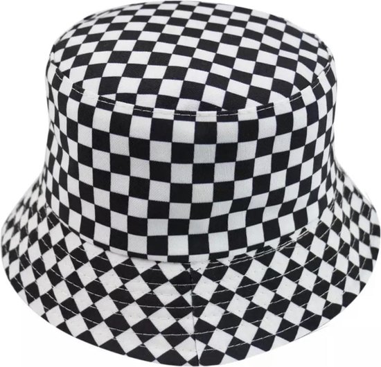 Bucket hat - Geblokt 2 in 1 Omkeerbaar Zonnehoed Vissershoed - Zwart Wit