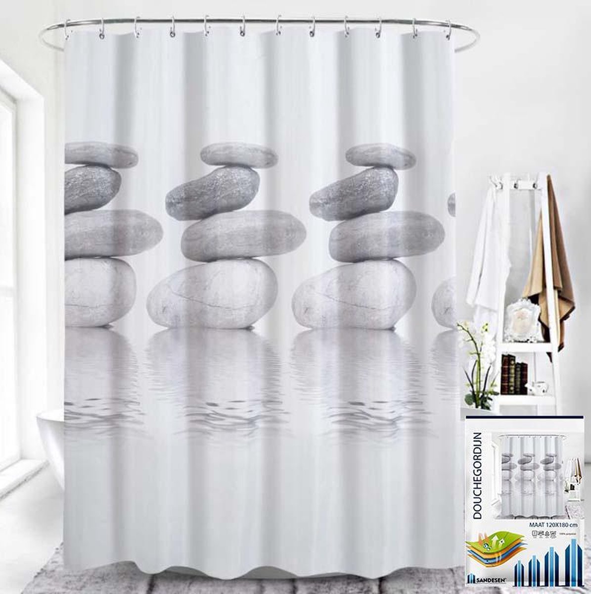 Sandesen® Douchegordijn stenen 120 x 180 cm