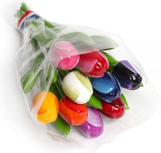 Bouquet de décoration de tulipes en bois 20 cm - Bouquet de fleurs de tulipes colorées - Tulipes hollandaises - Souvenirs de Hollande