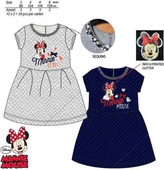 Disney Minnie Mouse  Jurk - Sweaterstof jurk - Donker Blauw- Maat 122/128 - 8 jaar