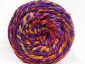 Cake garen kopen naalddikte 8-10mm. – oranje, geel, rood, paars tinten chunky wol breien gemengd gemeleerd – breigaren dik pakket 2 bollen van 200gram – self striping knitting cake