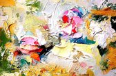 JJ-Art (Canvas) 90x60 | Tulp zwart paars - geschilderde stijl - bloem - kunst - woonkamer slaapkamer | natuur, plant, groen, blauw, bruin, modern | Foto-Schilderij print (wanddecor