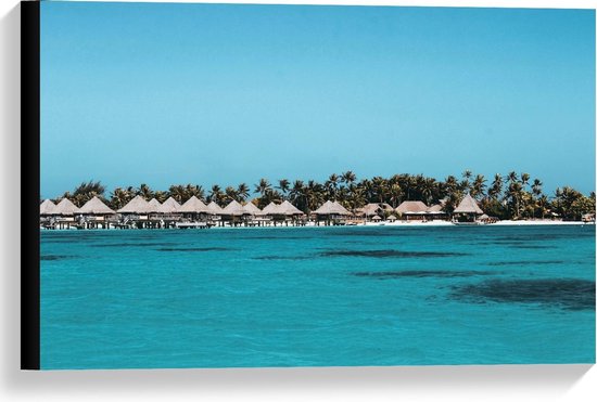 Canvas  - Bungalows aan Strand - 60x40cm Foto op Canvas Schilderij (Wanddecoratie op Canvas)