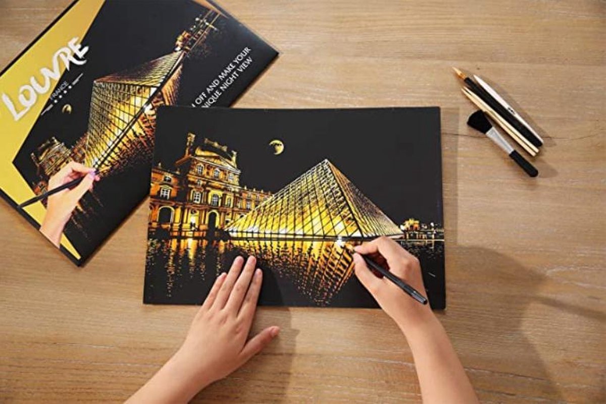 Scratch Art Volwassenen 41 x 28 cm Louvre Parijs Kras tekeningen