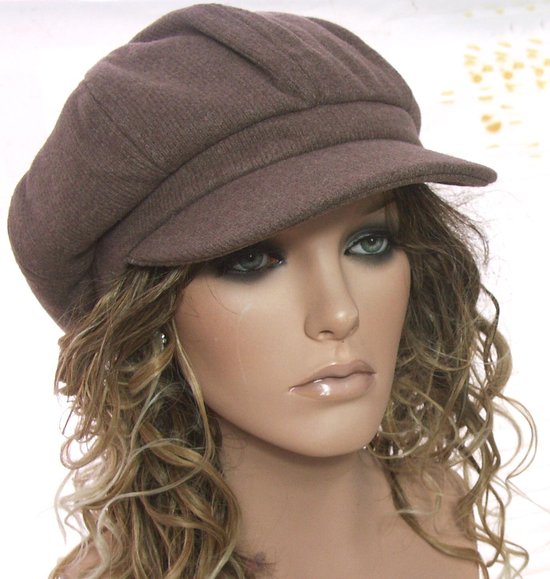 Dames pet baret met klepje kleur bruin taupe maat M L | bol.com