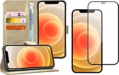 iphone 12 pro max hoesje en iphone 12 pro max screenprotector - Hoesje en Screen Protector voor Apple iPhone 12 Pro Max - iPhone 12 Pro Max Hoesje Book Case Cover Leer Goud en iPho