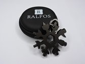 Ralfos Sneeuwvlok Multitool - Zwart - RVS - Snowflake Multitool - Cadeau - Sinterklaas - Inclusief Pouch - Sleutelhanger - Gereedschap - 18-in-1 multi-tool - Ringsleutel - Cadeau t