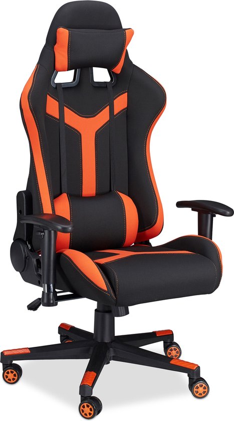 relaxdays chaise de jeu XR10 - chaise de bureau jusqu'à 120 kg - chaise de jeu réglable - bicolore orange