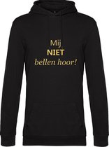 Hoodie met opdruk “Mij niet bellen hoor” Zwarte hoodie met goudkleurige opdruk