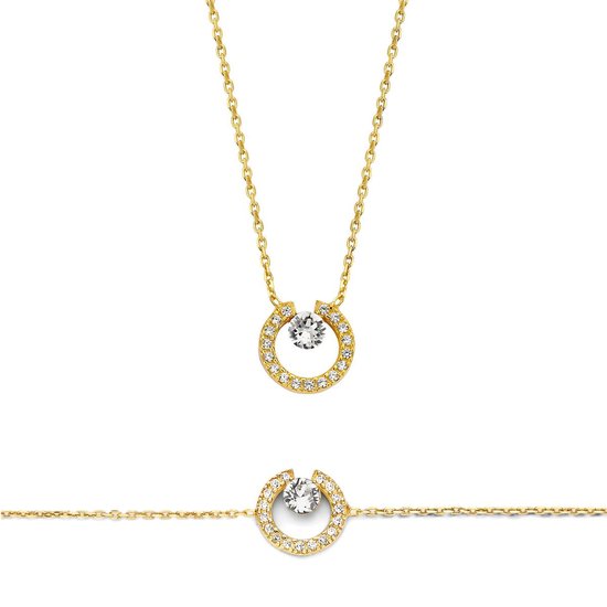 New Bling 9NB-SET028 Bracelet et collier en argent - Set - Zircone - 39 + 5cm - 16 + 3cm - Doré