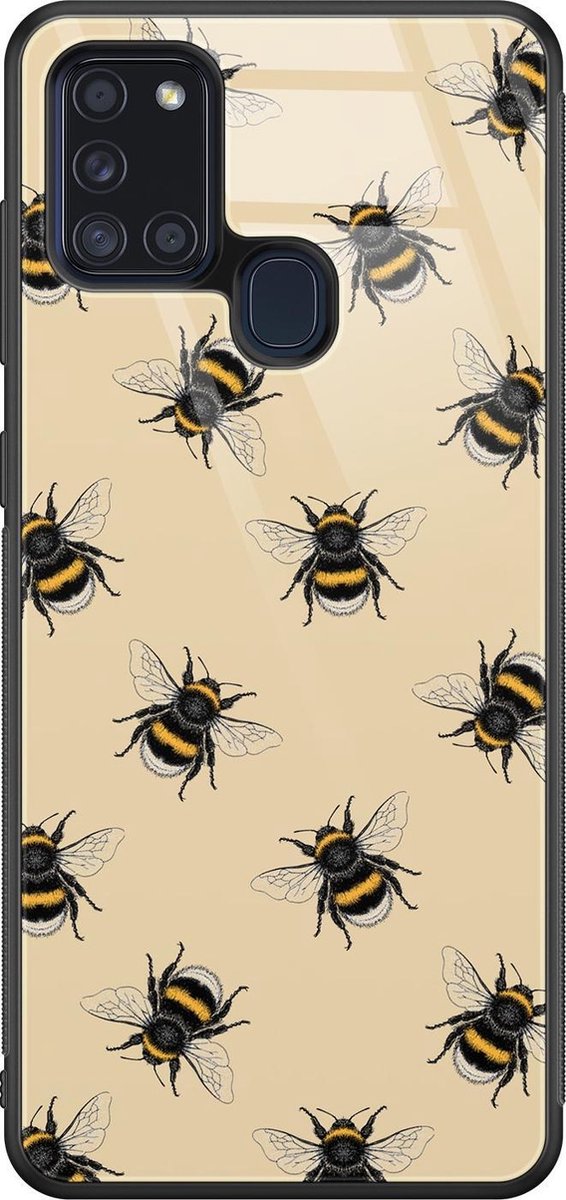 Leuke Telefoonhoesjes - Hoesje geschikt voor Samsung Galaxy A21s - Bijen print - Hard case - Print / Illustratie - Geel