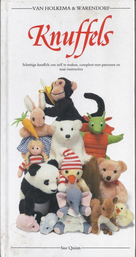 Livre "Knuffels" avec divers animaux en peluche douce: singe, ours, panda, éléphant, dragon, lapin, écureuil, poussin, souris.